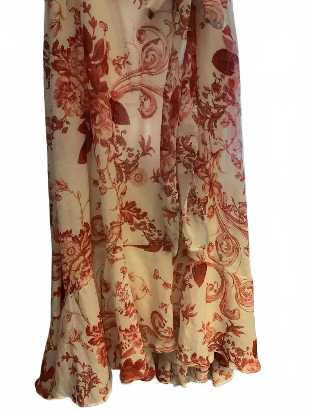 Gabby Skye White and Pink Floral Midi Dress with Ruffled Hem Size 10 - Picture 6 of 12